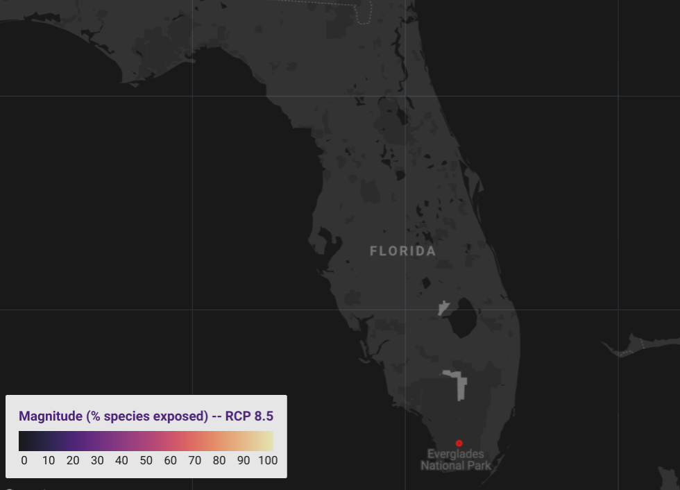 Map of Florida, highlighting Everglades National Park
