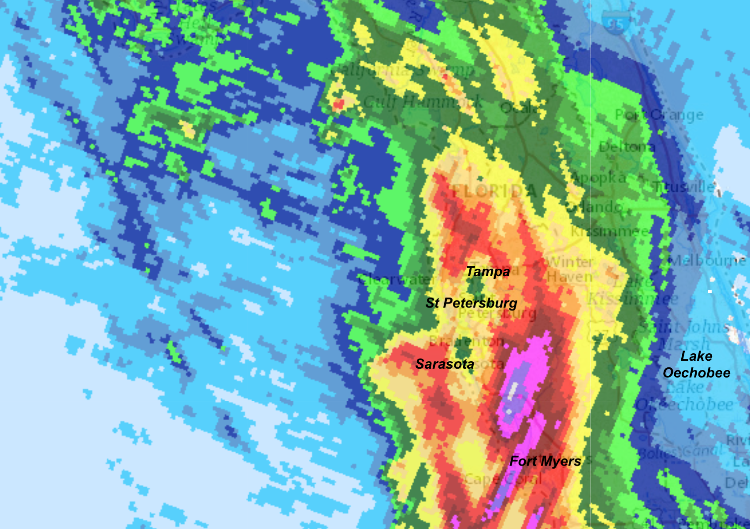 Elsa rainfall intensity - Sarasota region
