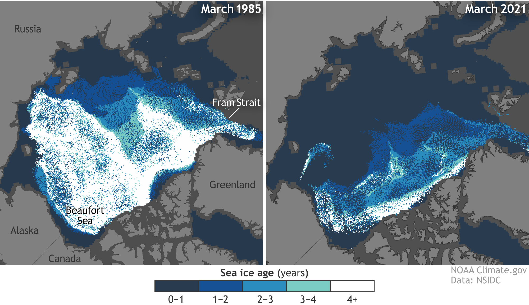 Arctic sea ice extent 1985 vs 2021