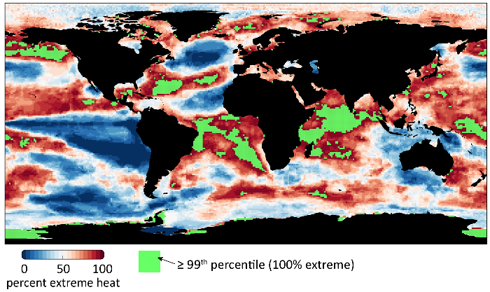 2019 global ocean extreme heat map