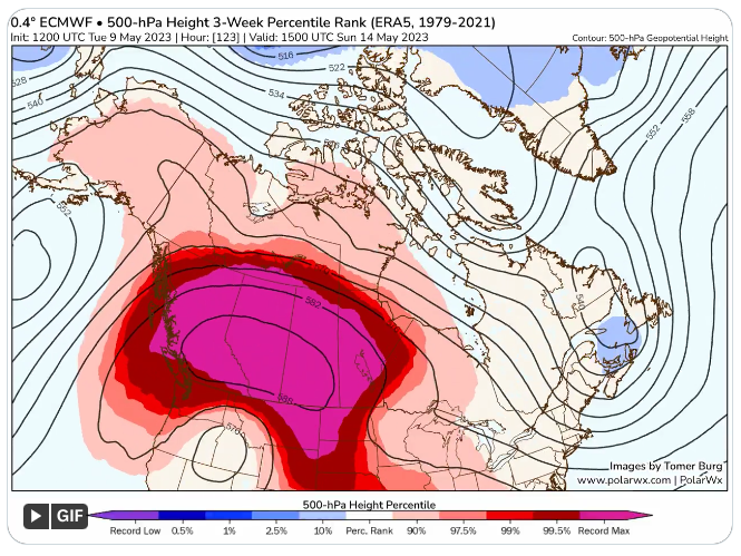 western Canada heat dome forecast May 2023