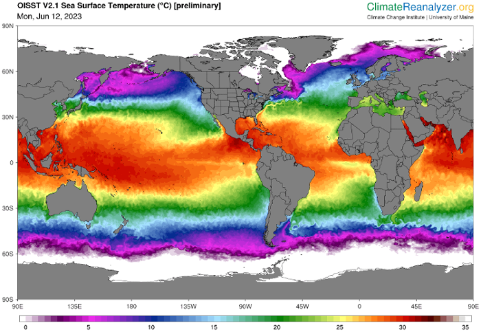global sea surface temperature 6-12-2023