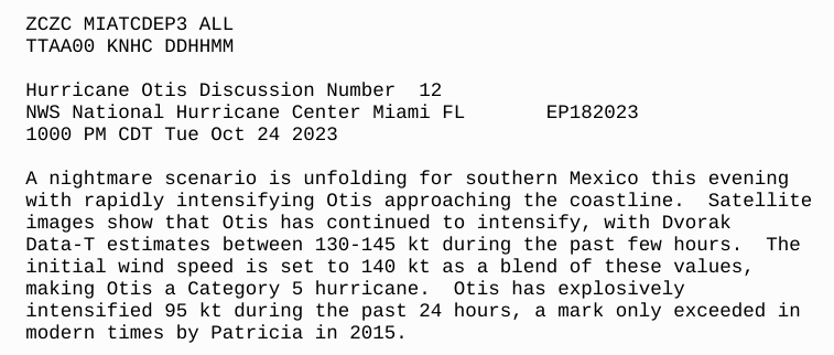 NHC forecast for hurricane Otis